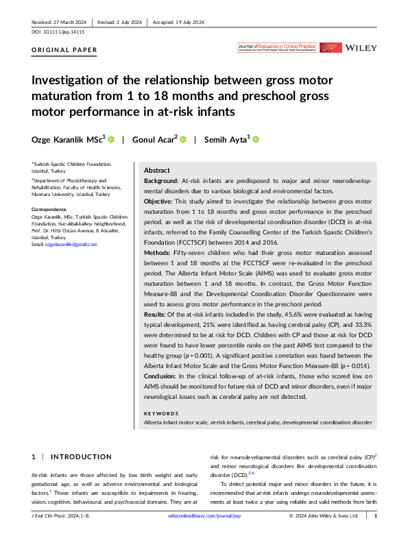 (PDF) Investigation of the relationship between gross motor maturation ...