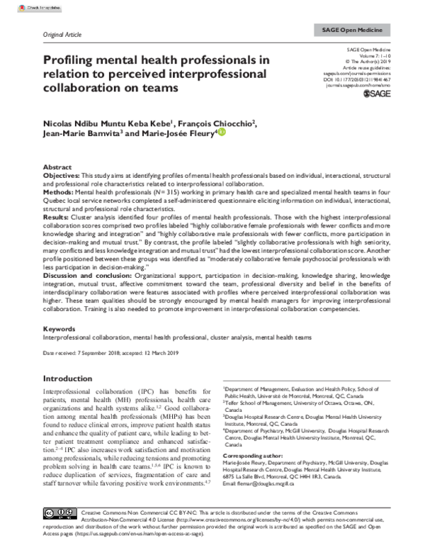 (PDF) Profiling mental health professionals in relation to perceived ...