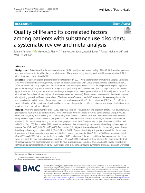 (PDF) Quality of life and its correlated factors among patients with ...