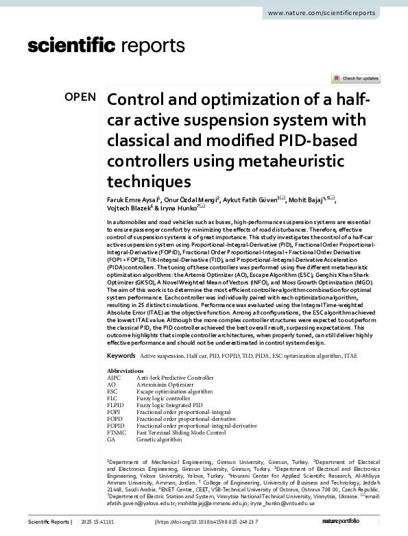 (PDF) Control and optimization of a halfcar active suspension system ...