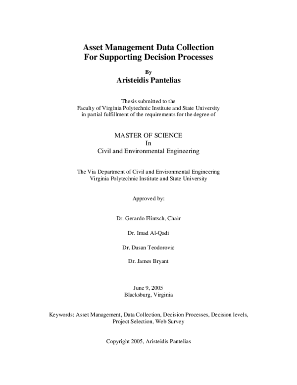 (PDF) Asset Management Data Collection For Supporting Decision Processes