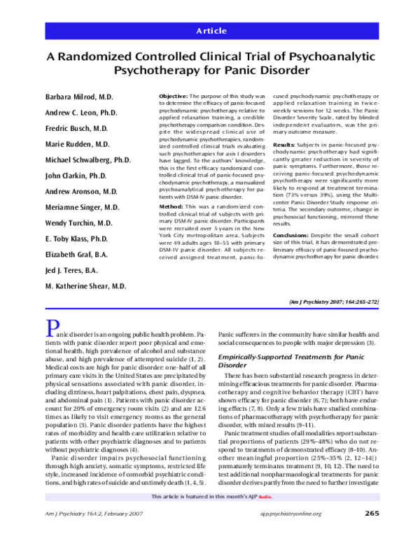 (PDF) A Randomized Controlled Clinical Trial of Psychoanalytic ...