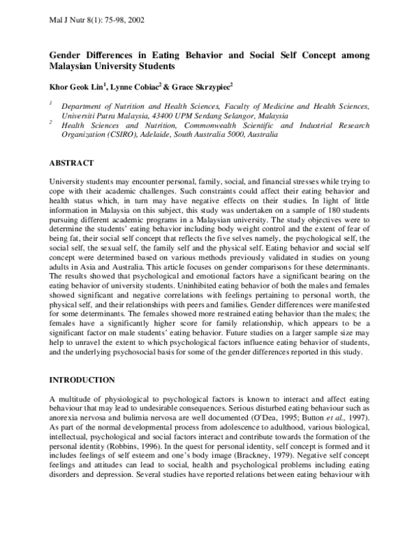 (PDF) Gender Differences in Eating Behavior and Social Self Concept ...