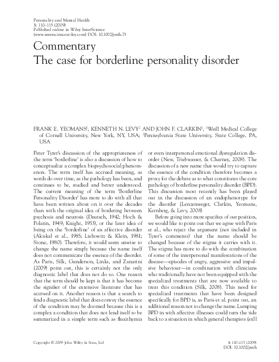 (PDF) The case for borderline personality disorder