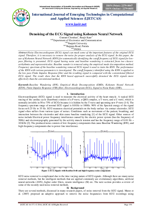 (PDF) Denoising of the ECG Signal using Kohonen Neural Network