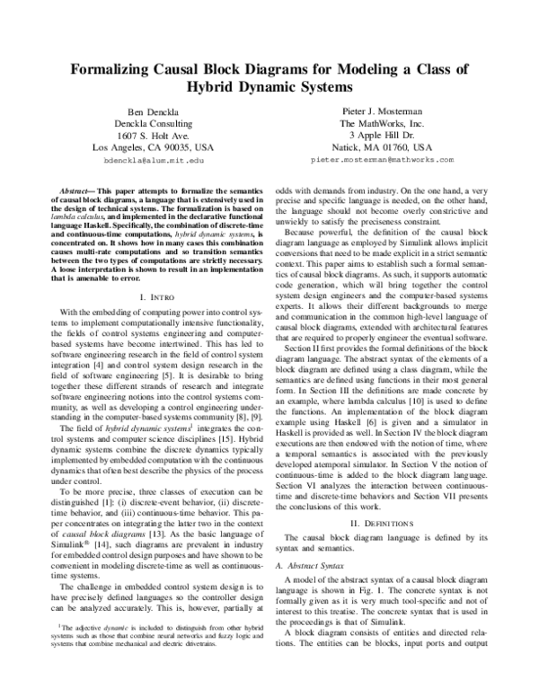 (PDF) Formalizing Causal Block Diagrams for Modeling a Class of Hybrid ...