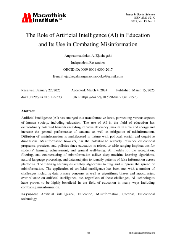 (PDF) The Role of Artificial Intelligence (AI) in Education and Its Use ...