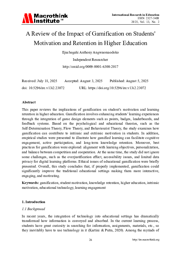(PDF) A Review of the Impact of Gamification on Students' Motivation ...