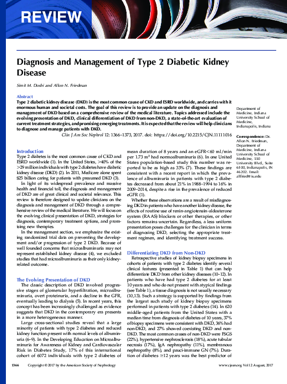 (PDF) Diagnosis and Management of Type 2 Diabetic Kidney Disease