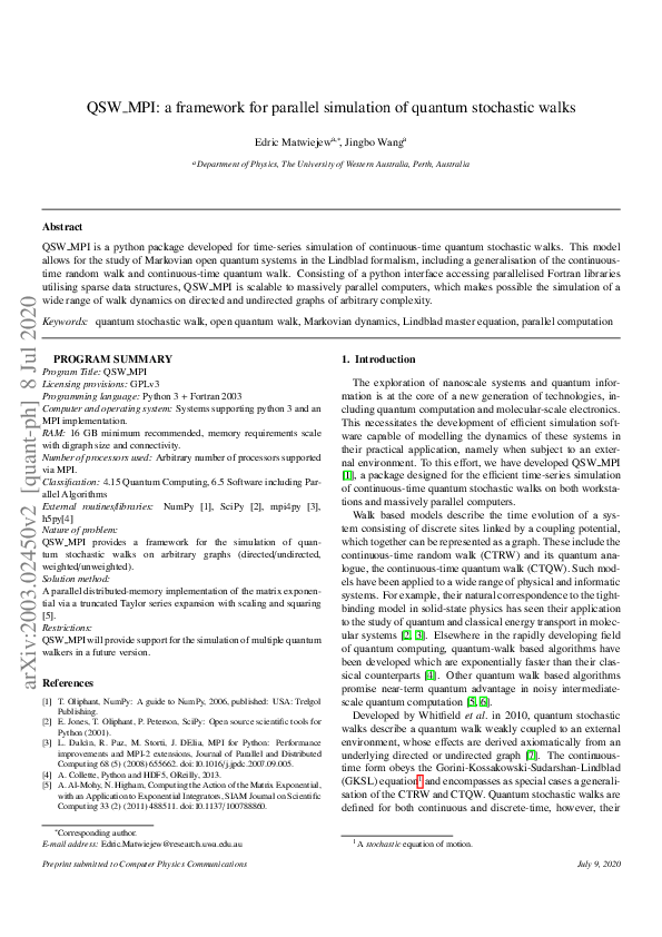 (PDF) QSW_MPI: A framework for parallel simulation of quantum ...