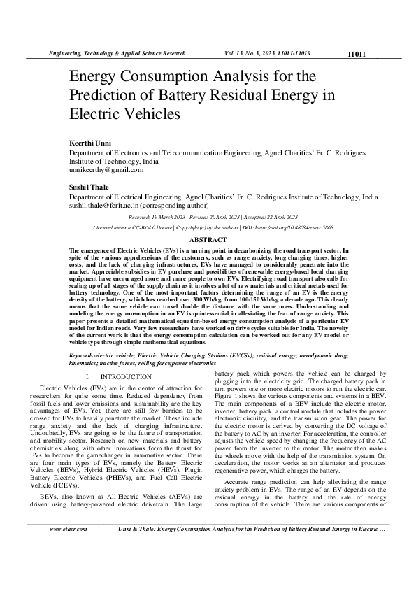 (PDF) Energy Consumption Analysis for the Prediction of Battery ...