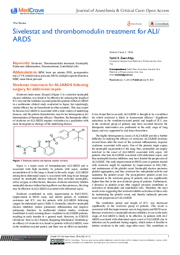 (PDF) Sivelestat and Thrombomodulin Treatment for ALI/ARDS