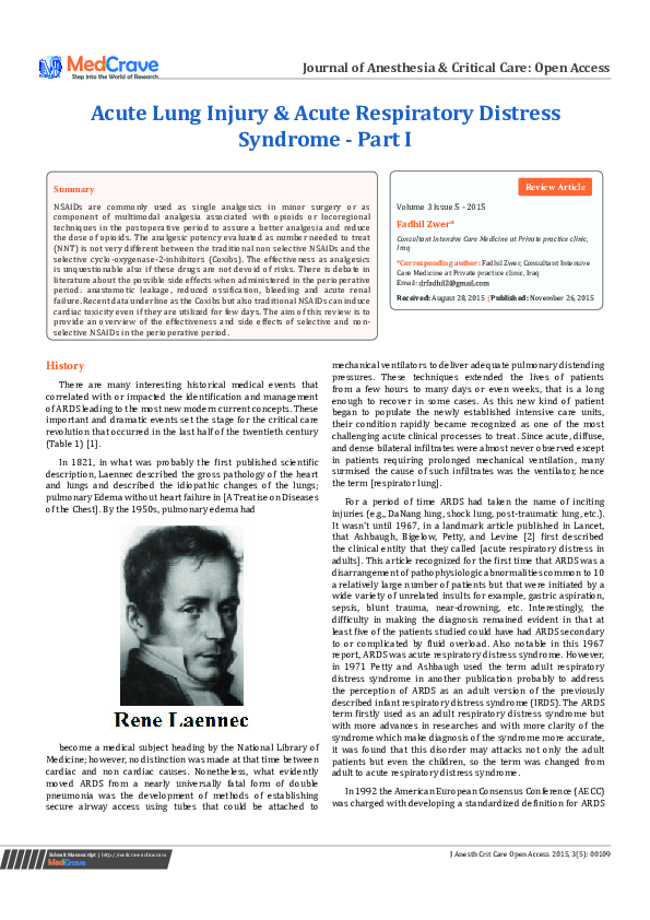 (PDF) Acute Lung Injury & Acute Respiratory Distress Syndrome - Part I