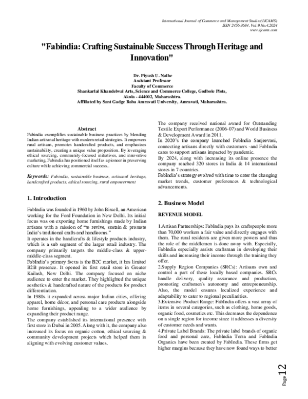 (PDF) "Fabindia: Crafting Sustainable Success Through Heritage and ...