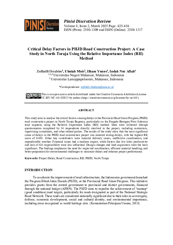 (PDF) Critical Delay Factors in PHJD Road Construction Project: A Case ...