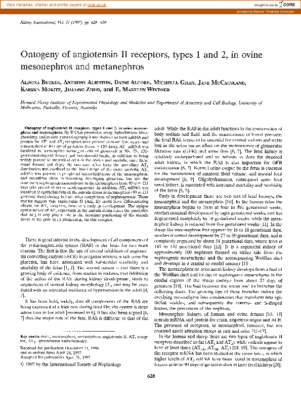 (PDF) Ontogeny of angiotensin II receptors, types 1 and 2, in ovine ...