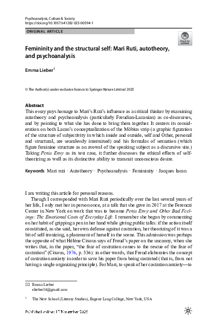 (PDF) Femininity and the structural self: Mari Ruti, autotheory, and ...