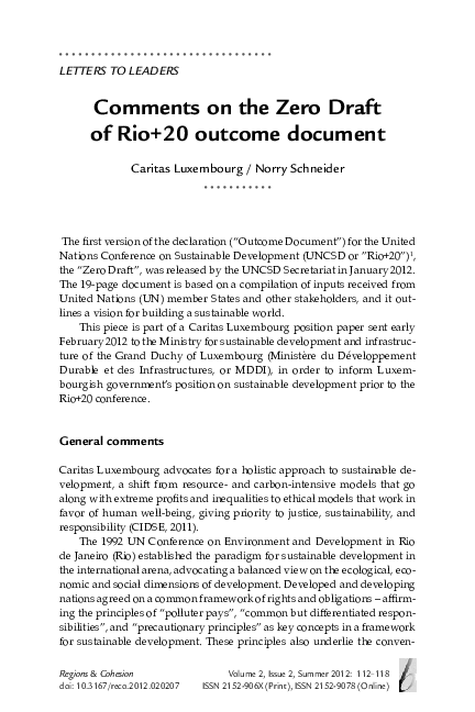 (PDF) Comments on the Zero Draft of Rio+20 outcome document