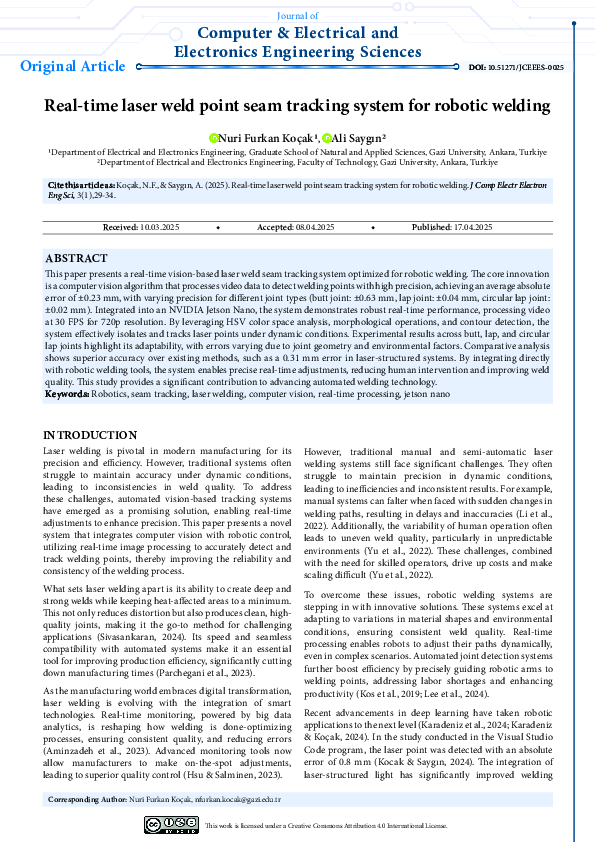 (PDF) Real-time laser weld point seam tracking system for robotic welding