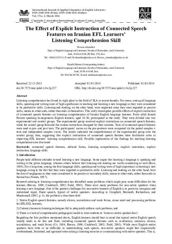 (PDF) The Effect of Explicit Instruction of Connected Speech Features ...