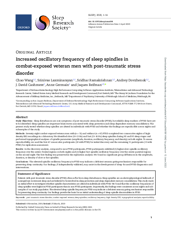 (PDF) Increased oscillatory frequency of sleep spindles in combat ...