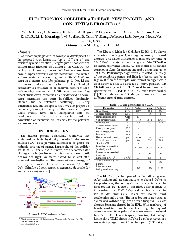 (PDF) Electron-Ion Collider at CEBAF: New Insights and Conceptual Progress