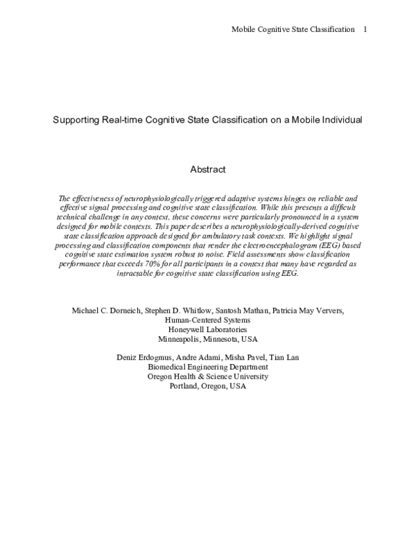 (PDF) Supporting Real-Time Cognitive State Classification on a Mobile ...