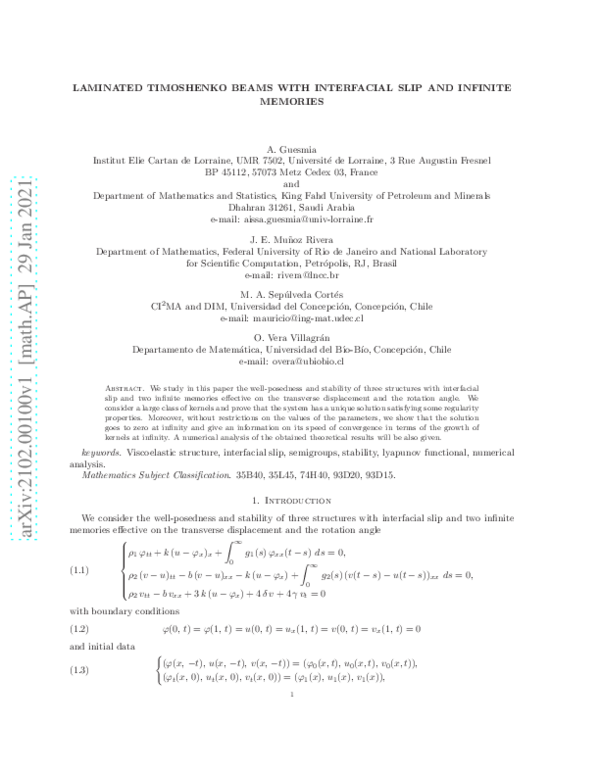 (PDF) Laminated Timoshenko beams with interfacial slip and infinite ...
