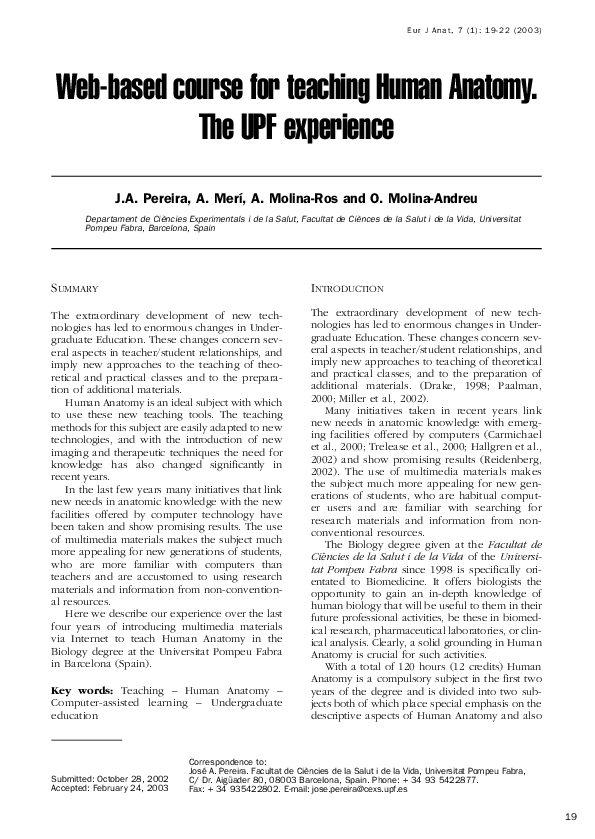 (PDF) Web-based course for teaching Human Anatomy. The UPF experience