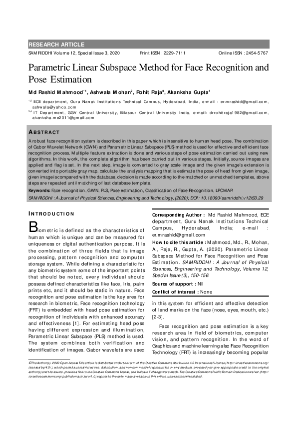 (PDF) Parametric Linear Subspace Method for Face Recognition and Pose ...