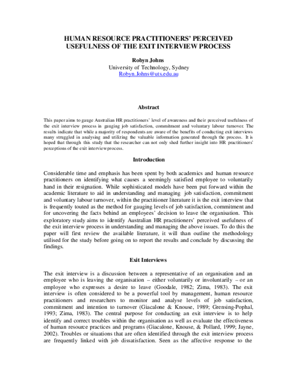 (PDF) Human Resource Practitioners' Perceived Usefulness of the Exit ...