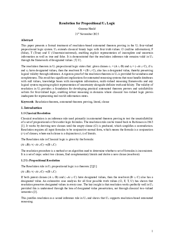 (PDF) Resolution for Propositional U4 Logic