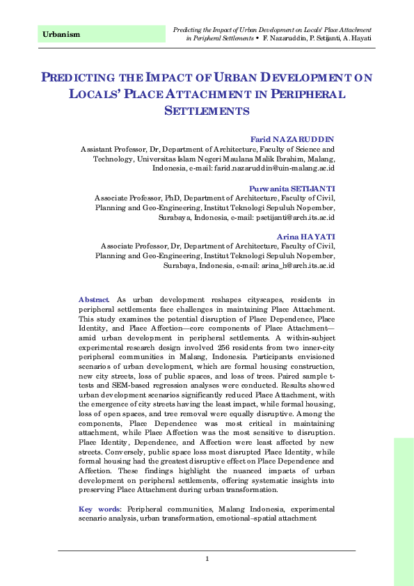 (PDF) PREDICTING THE IMPACT OF URBAN DEVELOPMENT ON LOCALS' PLACE ...