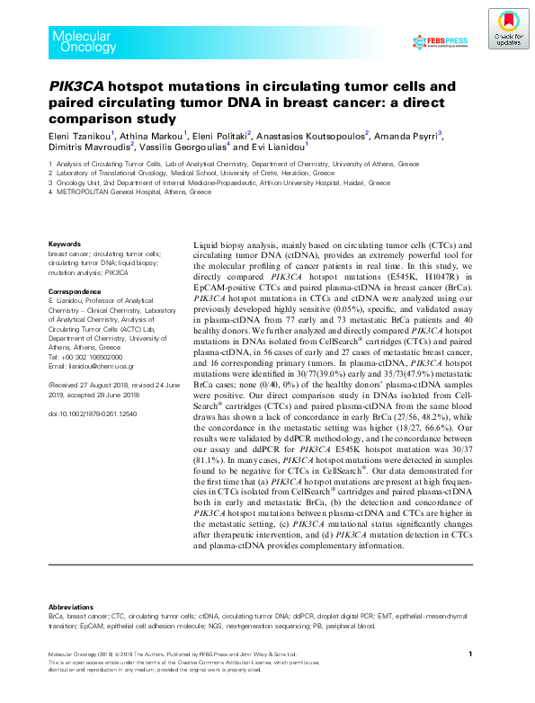 (PDF) PIK3CA hotspot mutations in circulating tumor cells and paired ...
