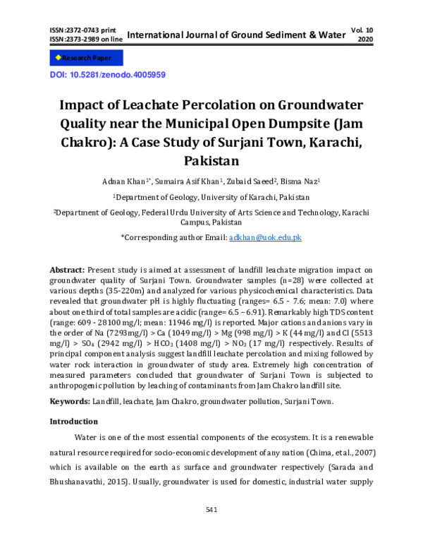 (PDF) Impact of Leachate Percolation on Groundwater Quality near the ...