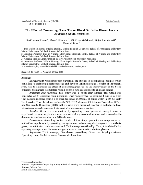 (PDF) The Effect of Consuming Green Tea on Blood Oxidative Biomarkers ...