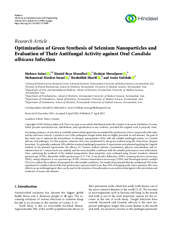 (PDF) Optimization of Green Synthesis of Selenium Nanoparticles and ...