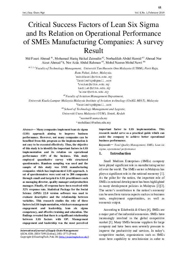(PDF) Critical Success Factors of Lean Six Sigma and Its Relation on ...