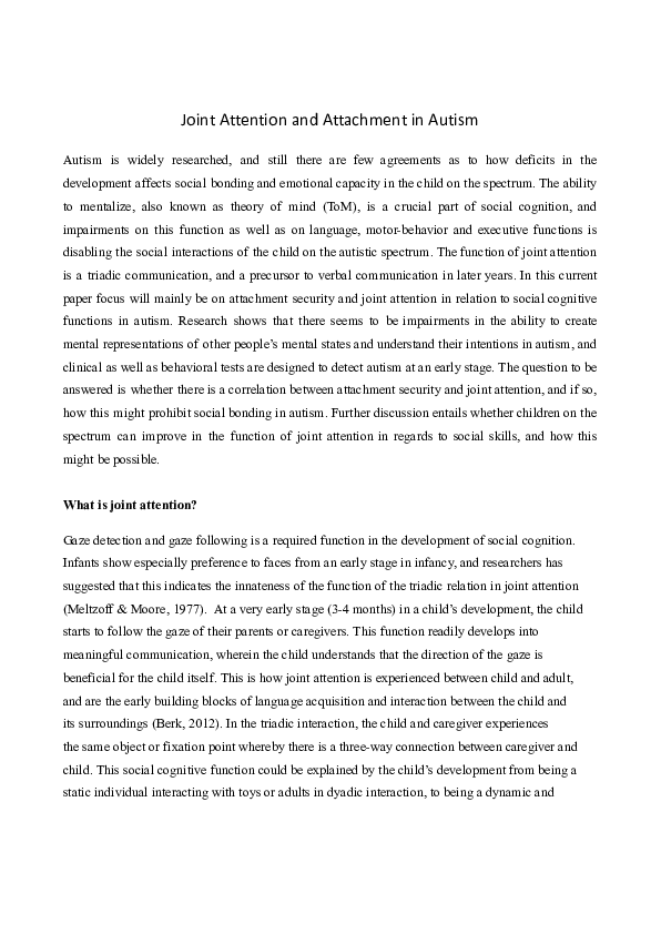 (PDF) Joint Attention and Attachment in Autism