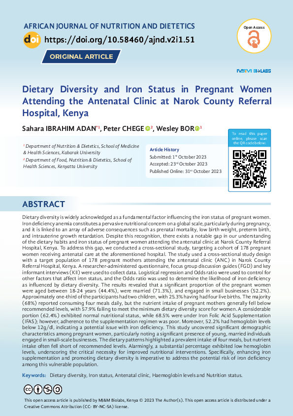 (PDF) Dietary Diversity and Iron Status in Pregnant Women Attending the ...