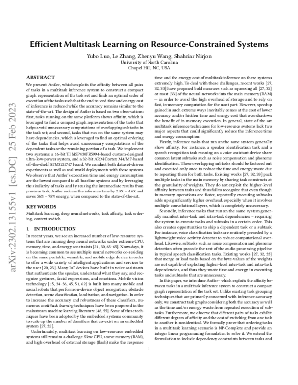 (PDF) Efficient Multitask Learning on Resource-Constrained Systems