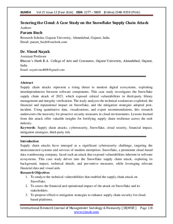 (PDF) Securing the Cloud: A Case Study on the Snowflake Supply Chain Attack