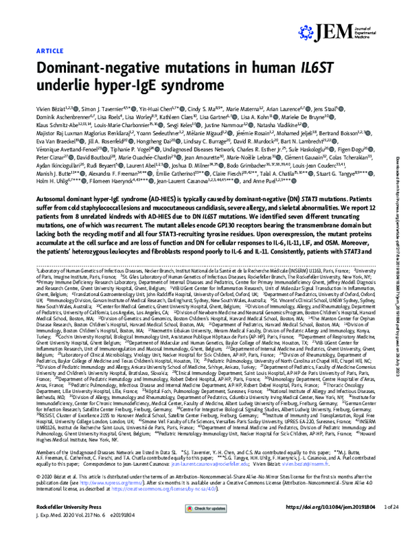 (PDF) Dominant-negative mutations in human IL6ST underlie hyper-IgE ...