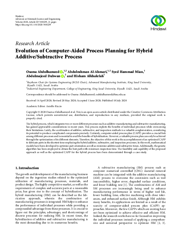 (PDF) Evolution of Computer-Aided Process Planning for Hybrid Additive ...