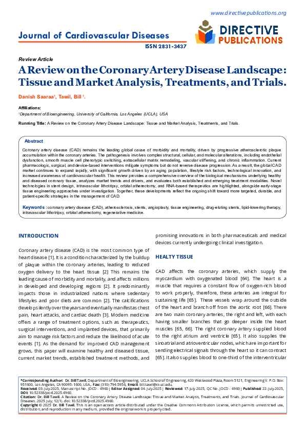 (PDF) A Review on the Coronary Artery Disease Landscape: Tissue and ...