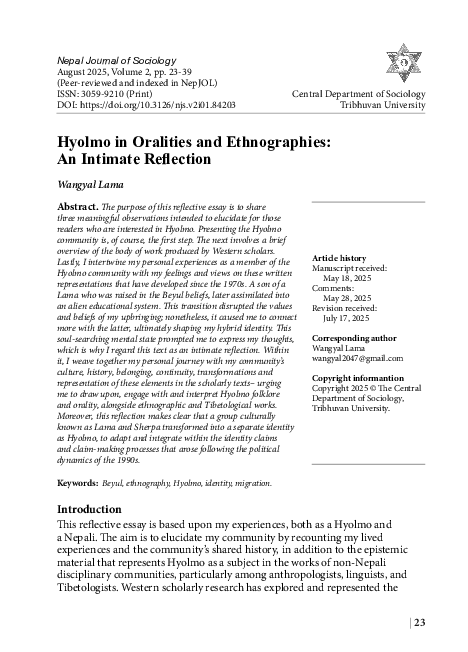 (PDF) Hyolmo in Oralities and Ethnographies: An Intimate Reflection