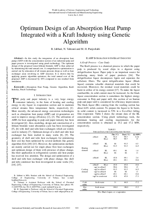 (PDF) Optimum Design Of An Absorption Heat Pump Integrated With A Kraft ...