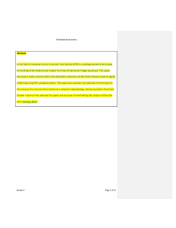 (PDF) Structure from motion: the movement and digital modelling of an ...