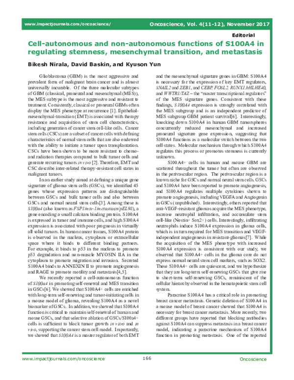 (PDF) Cell-autonomous and non-autonomous functions of S100A4 in ...
