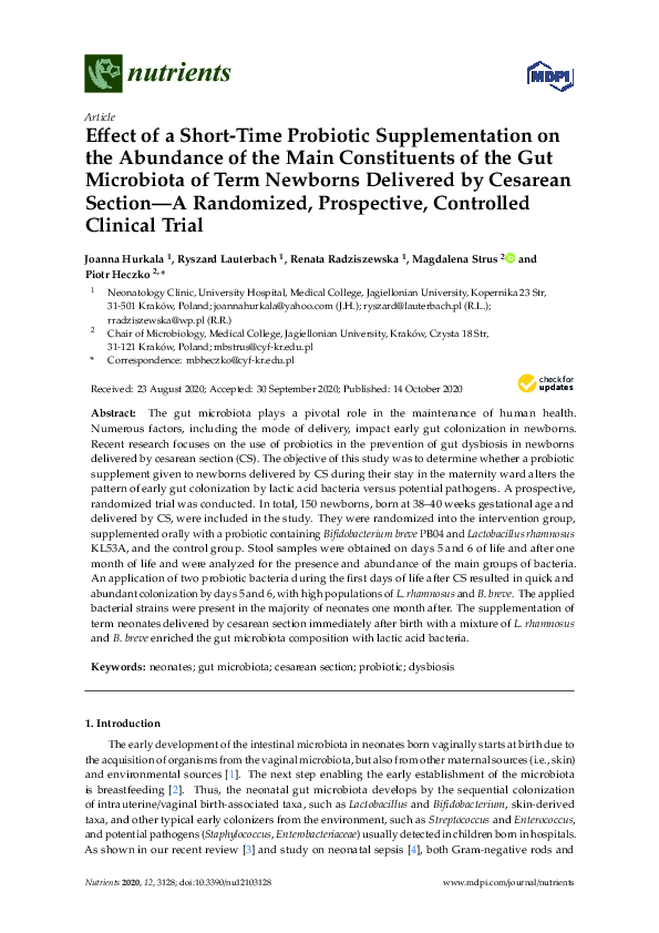 (PDF) Effect of a Short-Time Probiotic Supplementation on the Abundance ...